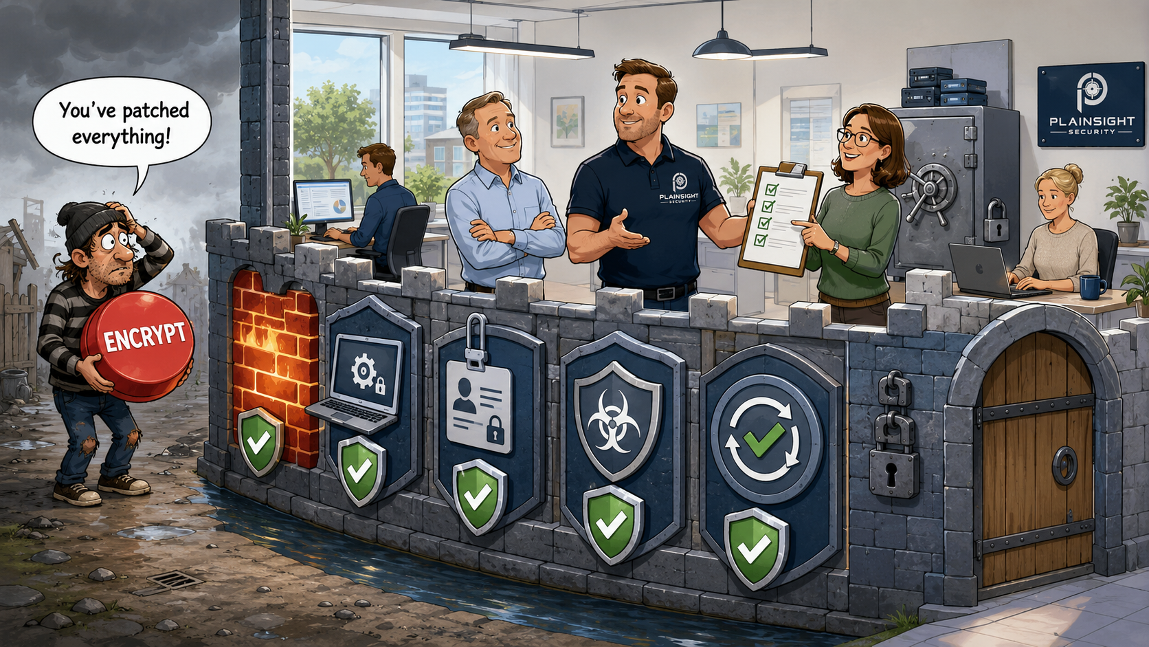 Business using the five Cyber Essentials controls to reduce common routes used by ransomware attacks.