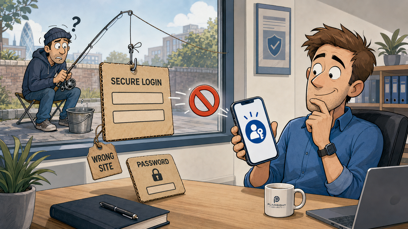 User signing in securely with a passkey while traditional passwords are rejected as the weaker option.