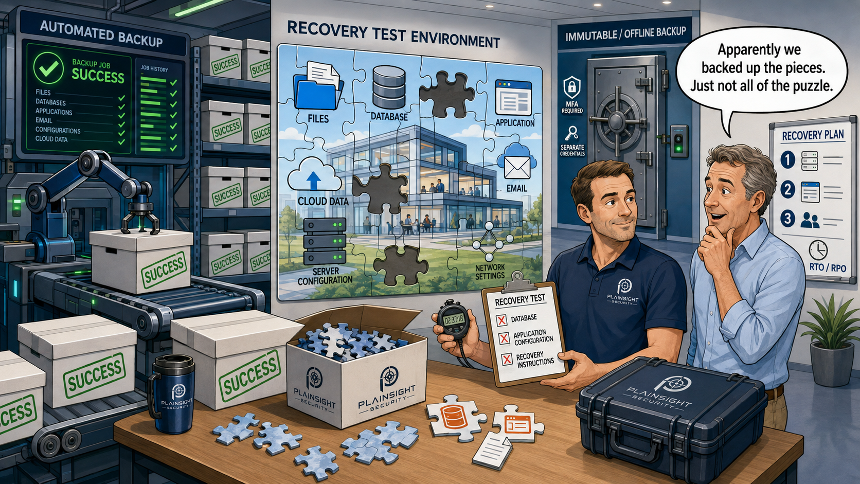 Business testing whether protected backup data can be successfully restored after a cyber incident.